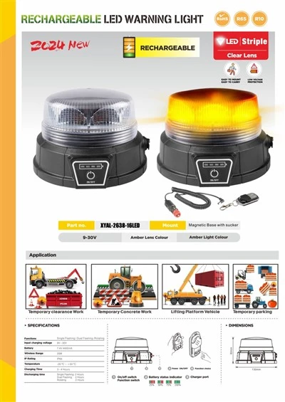 Amber Clear LED Rotation Flashing Lights Rechargeable Emergence Rescue Beacon Light